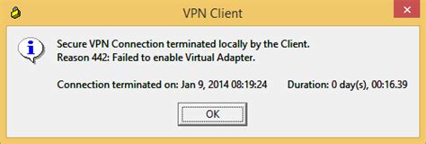 secure vpn connection terminated locally by the client reason 414